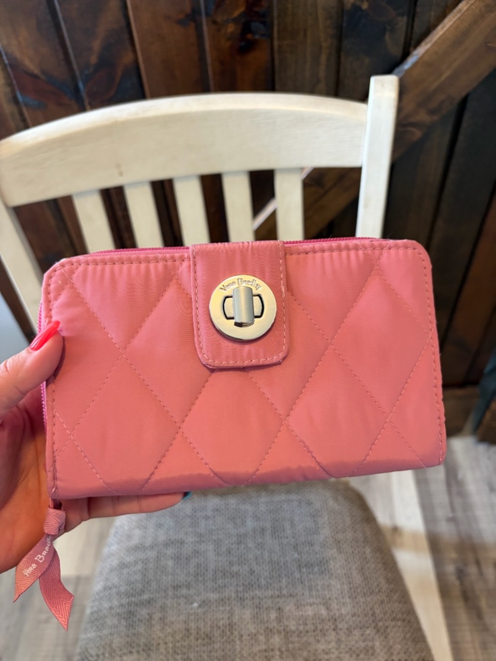 Vera Bradley Coral Quilted Zip-Around Wallet with Turn-Lock Tab